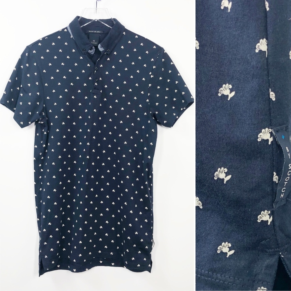 Scotch & Soda Shirt Polo Blue Logo Print Slim SS M - Picture 1 of 8